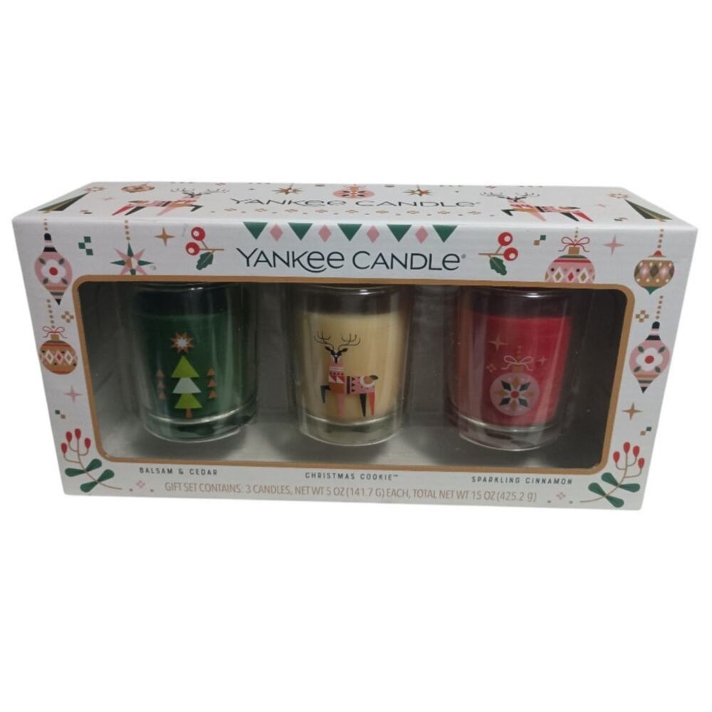 Yankee Candle 3 Pack Scented Holiday Gift Set Glass One Wick Pillar Candle 5OZ